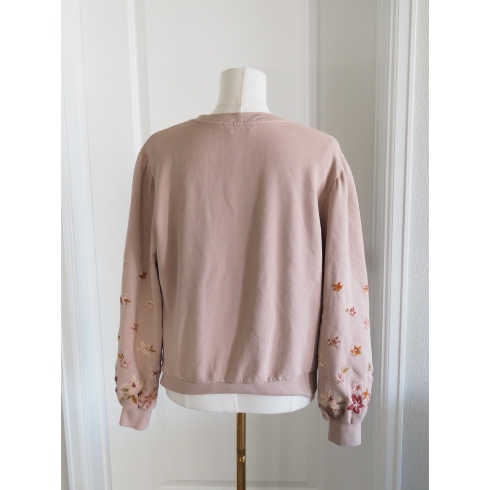 Driftwood Floral Embroidered Pink Sweatshirt Boho Cottagecore Small Good Rose - Picture 3 of 16